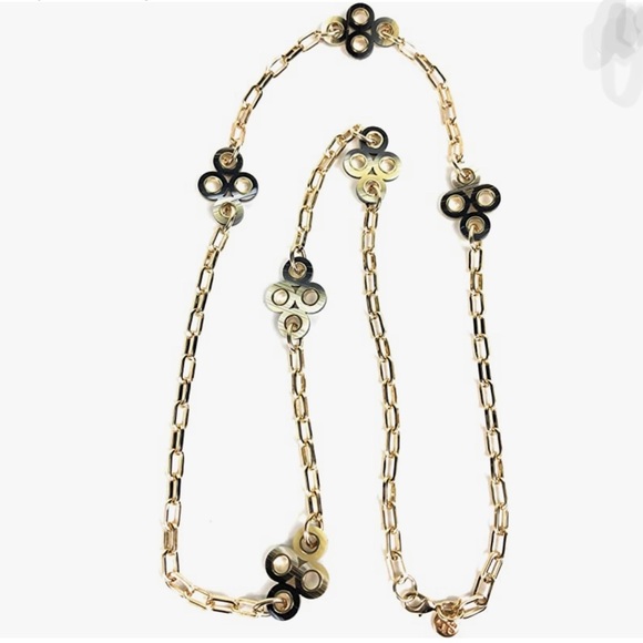 Tory Burch Large Horn Clover Gold Plated Chain Necklace - Picture 1 of 7